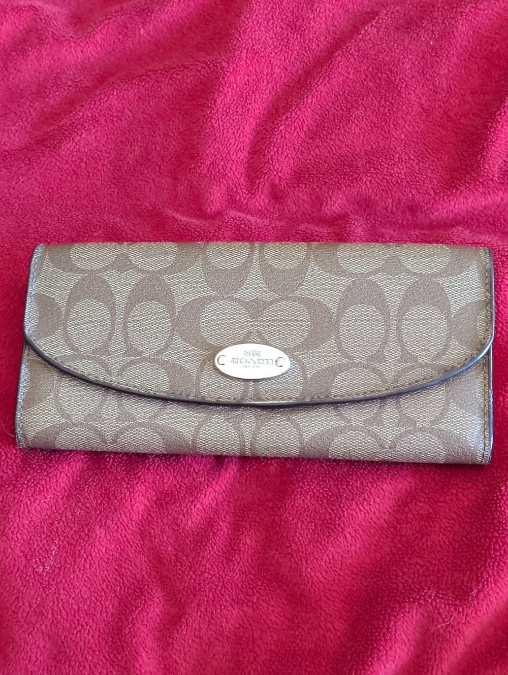 Coach Signature Continental Wallet in Tan and Brown